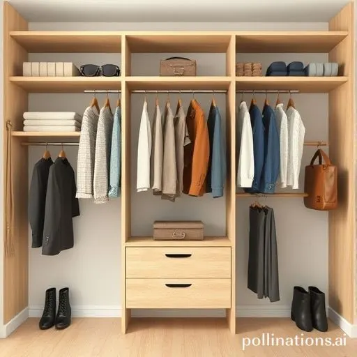 Un dressing épuré avec des vêtements soigneusement rangés et organisés.