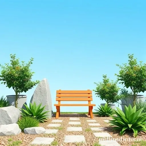 Jardin minimaliste avec des plantes vertes et des éléments naturels